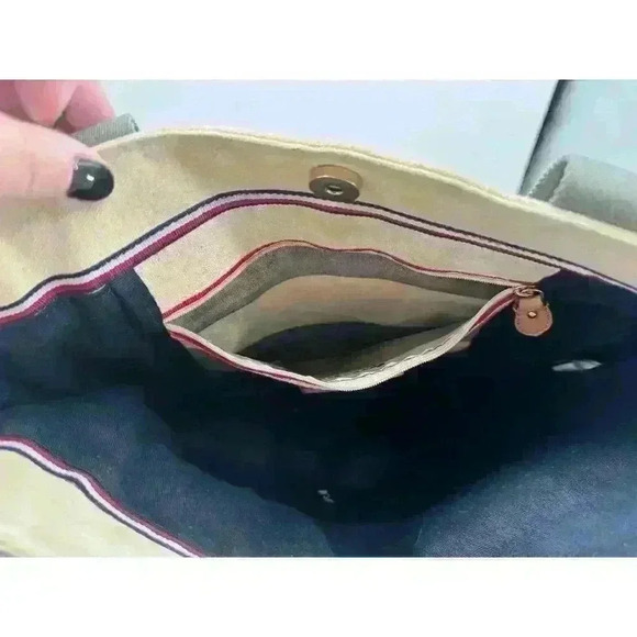 Tommy Hilfiger‎ Grey and Blue Canvas Beach Shoulder Tote Bag - Picture 7 of 8